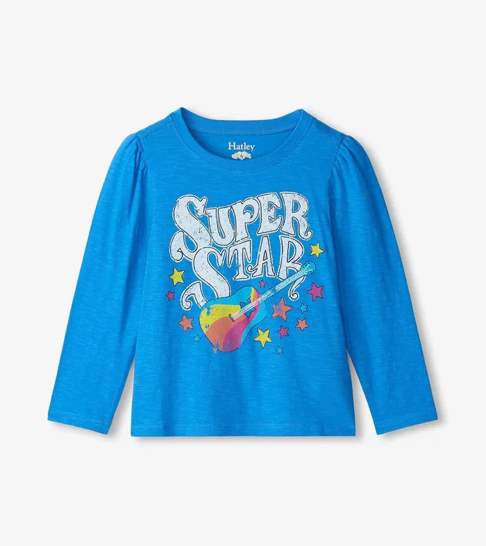 Girls Super Star Guitar Long Sleeve Graphic Tee Hatley