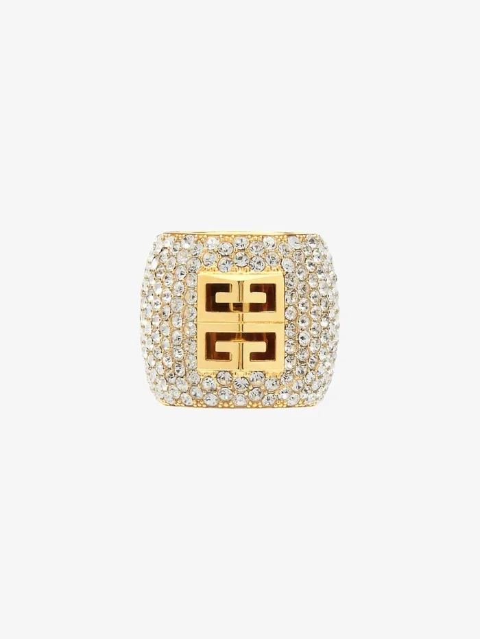 Givenchy 4G Ring In Metal With Crystals Golden Yellow Women Jewelry