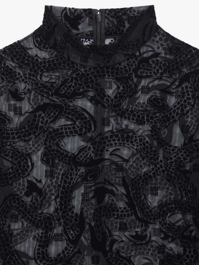 Givenchy Bodysuit In 4G Dragon Tulle Black Women Tops and Shirts Givenchy Bodysuit In 4G Dragon Tulle Black Women Tops and Shirts