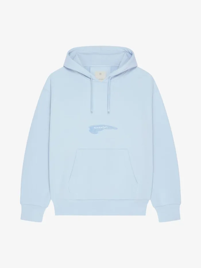 Givenchy Boxy Fit Hoodie In Fleece GIVENCHY Wings Sky Blue Men Sweatshirts and Hoodies