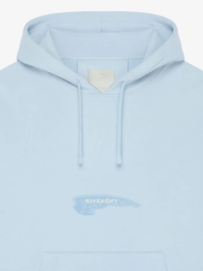Givenchy Boxy Fit Hoodie In Fleece GIVENCHY Wings Sky Blue Men Sweatshirts and Hoodies