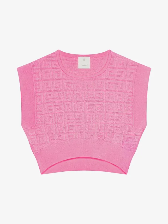 Givenchy Cropped Sleeveless Sweater In 4G Jacquard Pink Women Girl 4 To 12 Years Givenchy Cropped Sleeveless Sweater In 4G Jacquard Pink Women Girl 4 To 12 Years