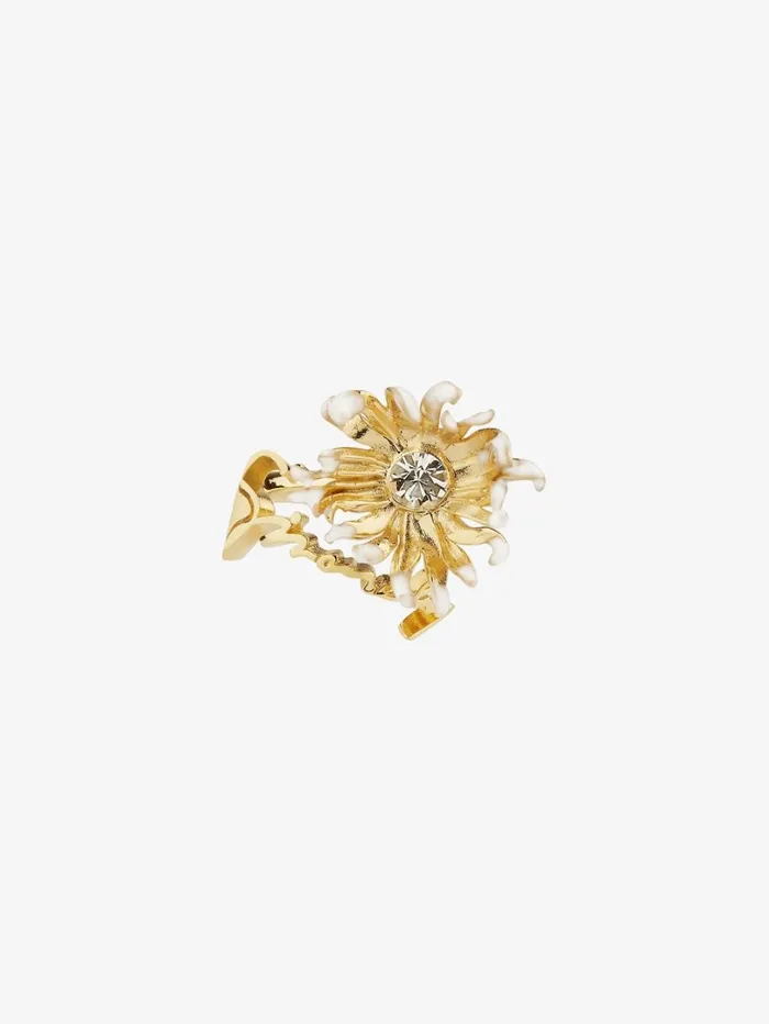 Givenchy Daisy Ring In Metal And Enamel With Crystal Goldenwhite Women Jewelry Givenchy Daisy Ring In Metal And Enamel With Crystal Goldenwhite Women Jewelry