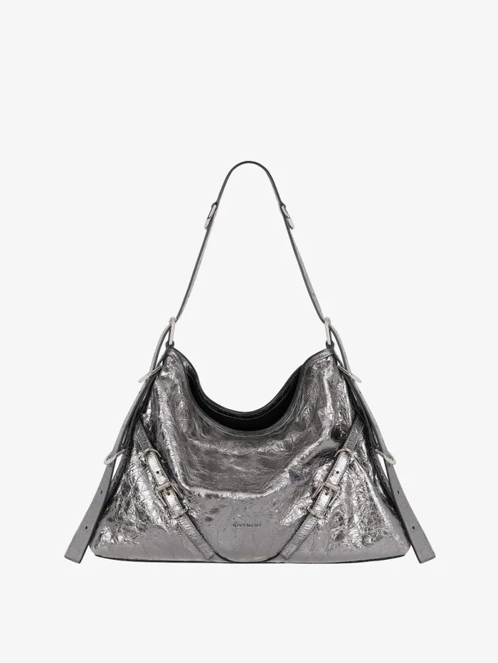 Givenchy Medium Voyou Bag In Laminated Leather Silvery Grey Women Crossbody Bags Givenchy Medium Voyou Bag In Laminated Leather Silvery Grey Women Crossbody Bags