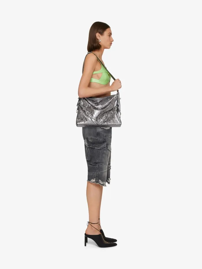 Givenchy Medium Voyou Bag In Laminated Leather Silvery Grey Women Crossbody Bags Givenchy Medium Voyou Bag In Laminated Leather Silvery Grey Women Crossbody Bags