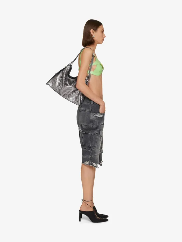 Givenchy Medium Voyou Bag In Laminated Leather Silvery Grey Women Crossbody Bags Givenchy Medium Voyou Bag In Laminated Leather Silvery Grey Women Crossbody Bags