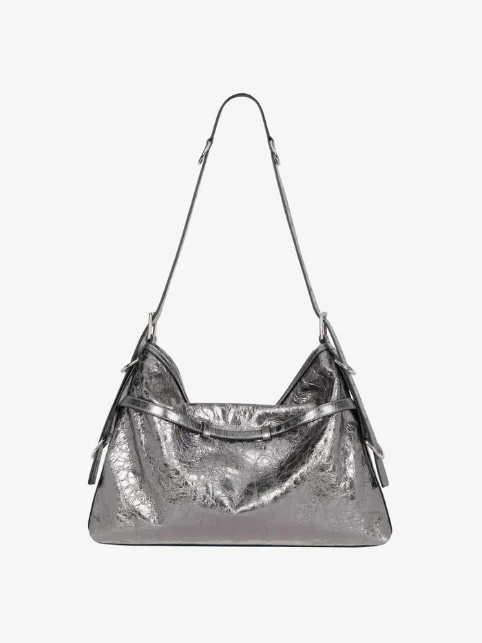 Givenchy Medium Voyou Bag In Laminated Leather Silvery Grey Women Crossbody Bags Givenchy Medium Voyou Bag In Laminated Leather Silvery Grey Women Crossbody Bags