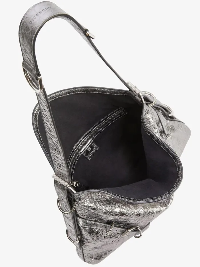 Givenchy Medium Voyou Bag In Laminated Leather Silvery Grey Women Crossbody Bags Givenchy Medium Voyou Bag In Laminated Leather Silvery Grey Women Crossbody Bags