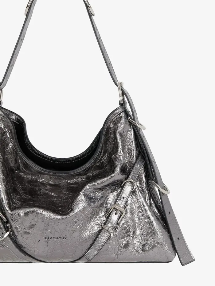 Givenchy Medium Voyou Bag In Laminated Leather Silvery Grey Women Crossbody Bags Givenchy Medium Voyou Bag In Laminated Leather Silvery Grey Women Crossbody Bags
