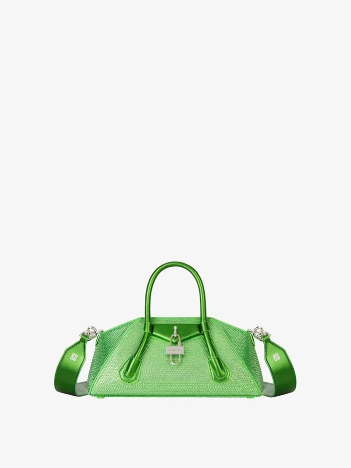 Givenchy Mini Antigona Stretch Bag In Satin With Strass Absynthe Green Women Crossbody Bags