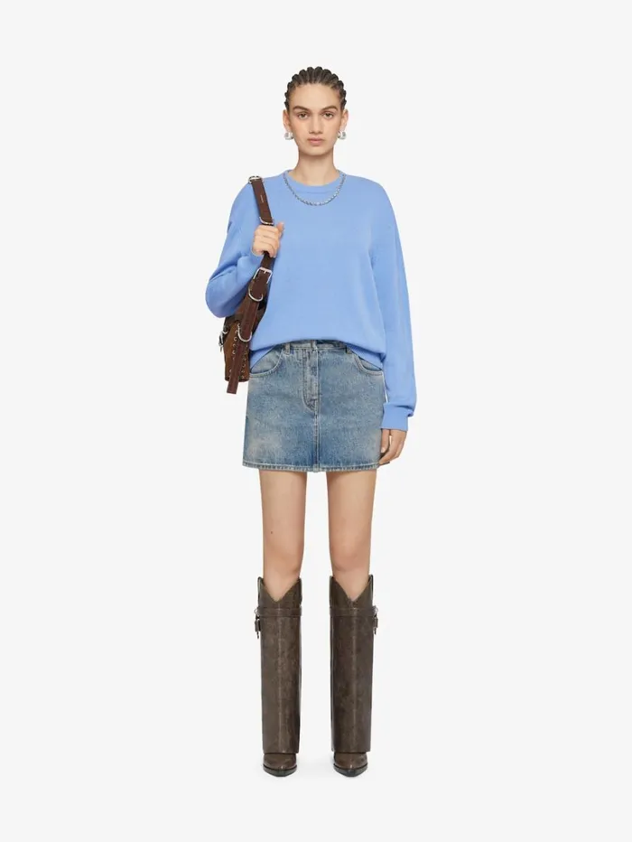 Givenchy Mini Skirt In Denim With Chain Details Medium Blue Women Skirts