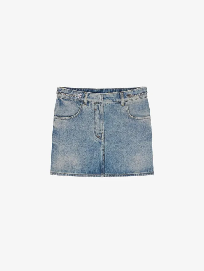 Givenchy Mini Skirt In Denim With Chain Details Medium Blue Women Skirts