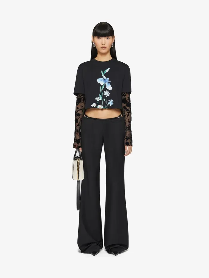 Givenchy Overlapped Cropped Tshirt In Cotton And Tulle Black Women TShirts