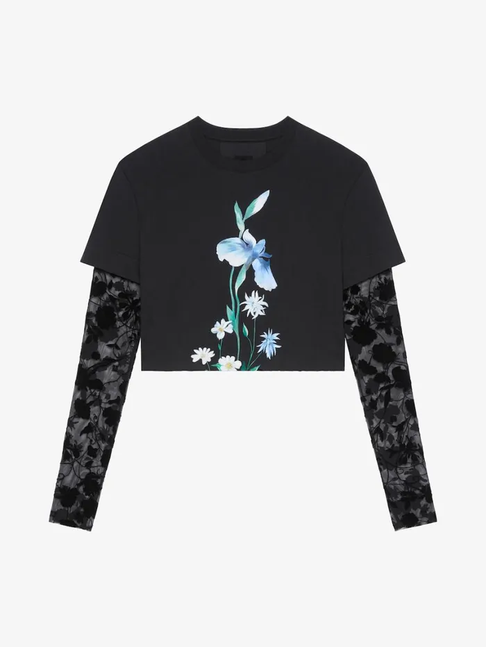 Givenchy Overlapped Cropped Tshirt In Cotton And Tulle Black Women TShirts
