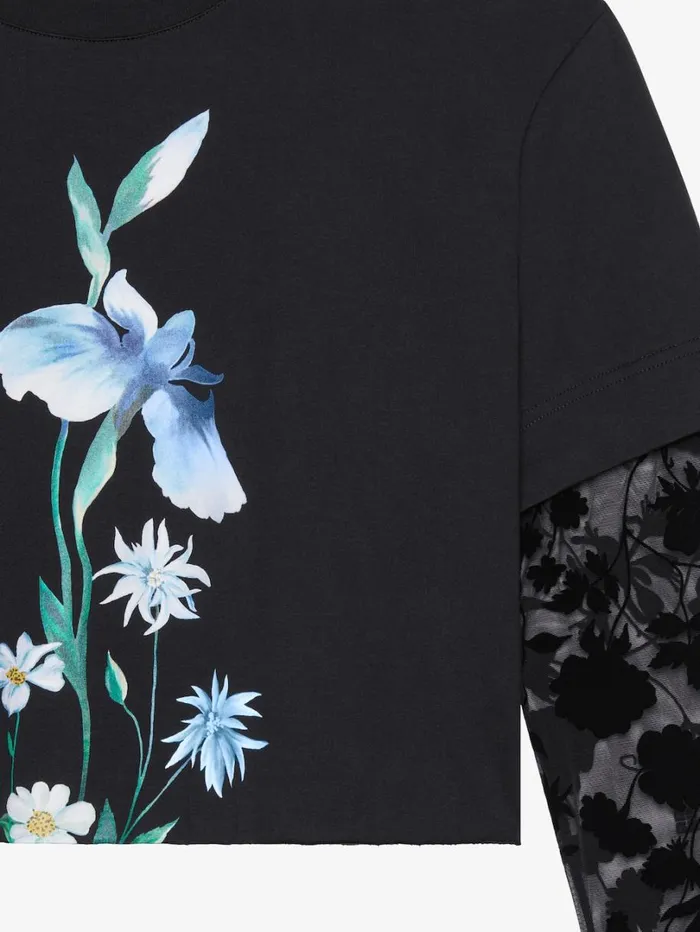 Givenchy Overlapped Cropped Tshirt In Cotton And Tulle Black Women TShirts
