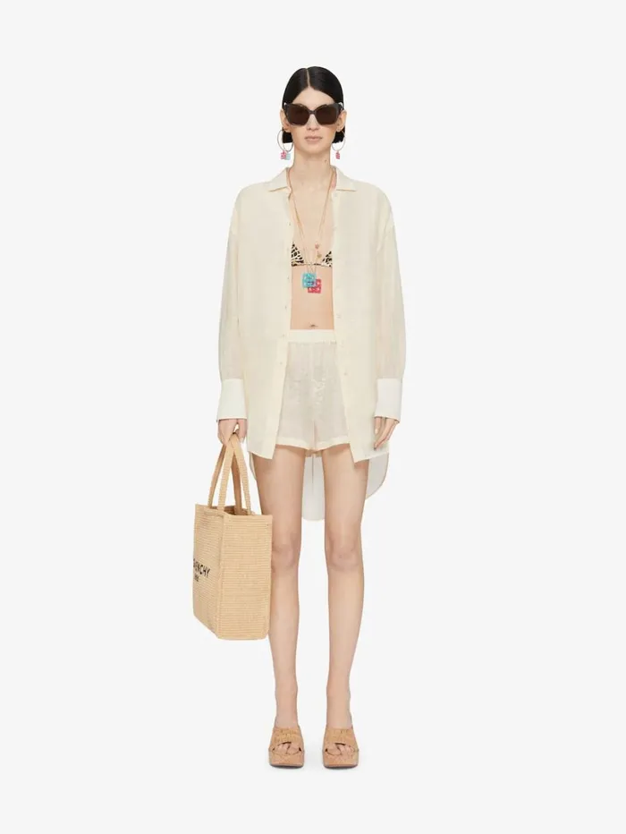 Givenchy Oversized Shirt In Silk And Linen With Draped Back Ivory Women Tops and Shirts Givenchy Oversized Shirt In Silk And Linen With Draped Back Ivory Women Tops and Shirts