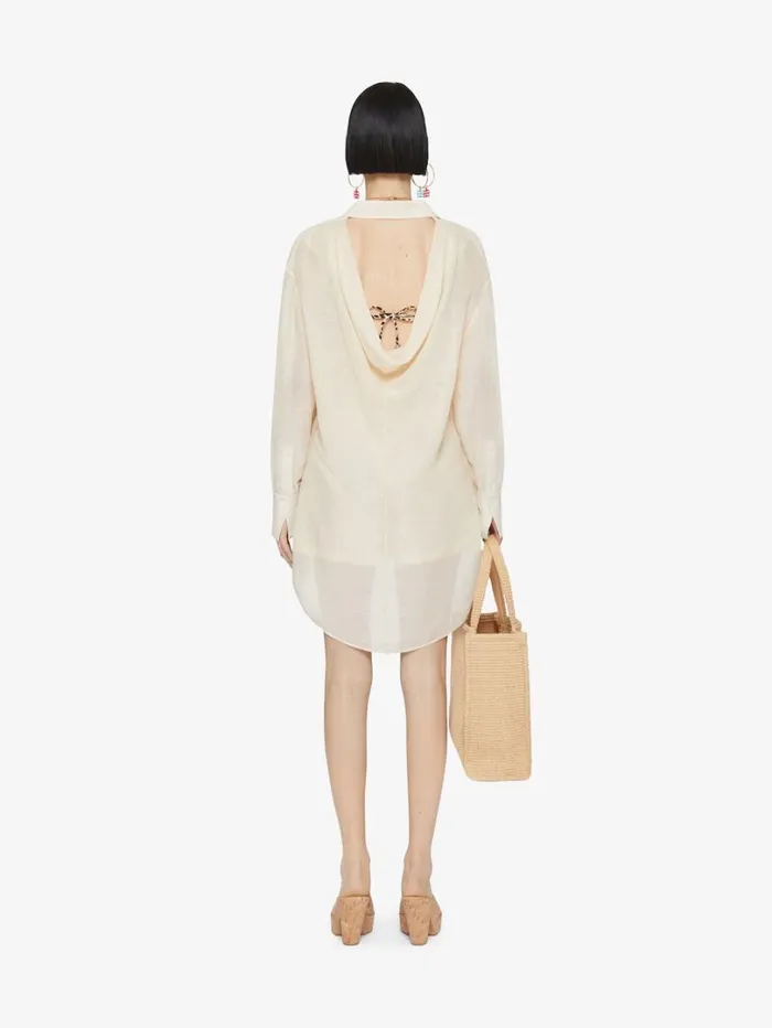 Givenchy Oversized Shirt In Silk And Linen With Draped Back Ivory Women Tops and Shirts