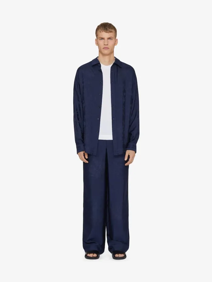 Givenchy Pants In Silk Floral Jacquard Navy Men Pants and Shorts