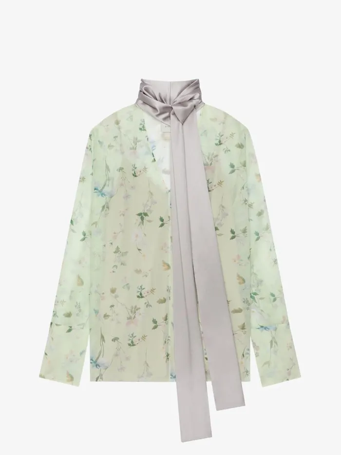 Givenchy Printed Blouse In Silk Chiffon With Lavallire Pale Green Women Tops and Shirts Givenchy Printed Blouse In Silk Chiffon With Lavallire Pale Green Women Tops and Shirts