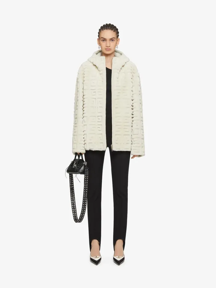 Givenchy Reversible Hooded Jacket In 4G Fur Ivory Women Outerwear and Blousons