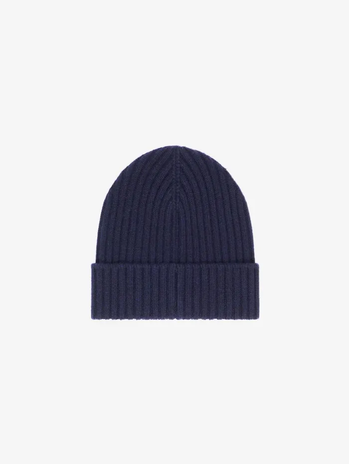 Givenchy Ribbed Beanie In Wool And Cashmere With 4G Detail Deep Blue Men Beanies and Caps Givenchy Ribbed Beanie In Wool And Cashmere With 4G Detail Deep Blue Men Beanies and Caps