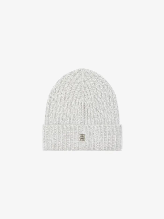 Givenchy Ribbed Beanie In Wool And Cashmere With 4G Detail Light Grey Men Beanies and Caps