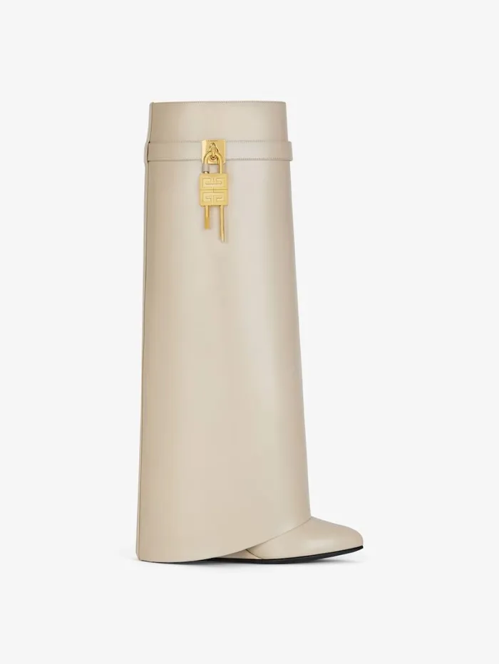 Givenchy Shark Lock Boots In Leather Natural Beige Women Shark Lock