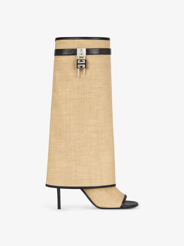 Givenchy Shark Lock Stiletto Sandal Boots In Raffia Black Women Shark Lock