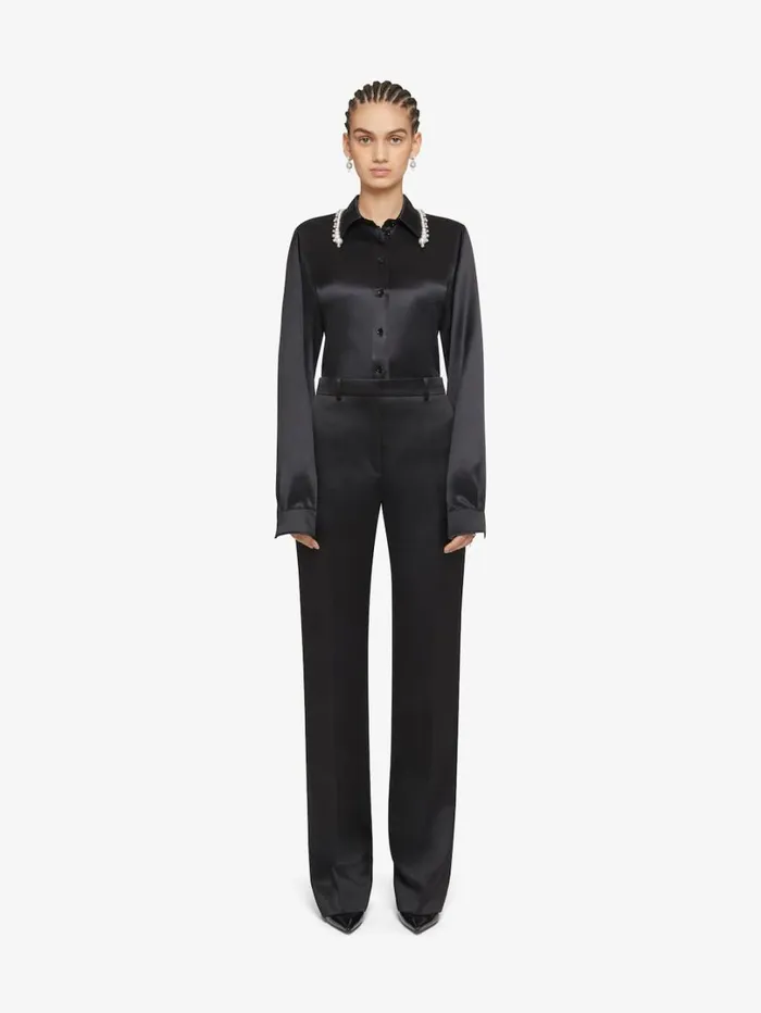Givenchy Shirt In Satin Silk With Embroidered Pearls Black Women Tops and Shirts Givenchy Shirt In Satin Silk With Embroidered Pearls Black Women Tops and Shirts