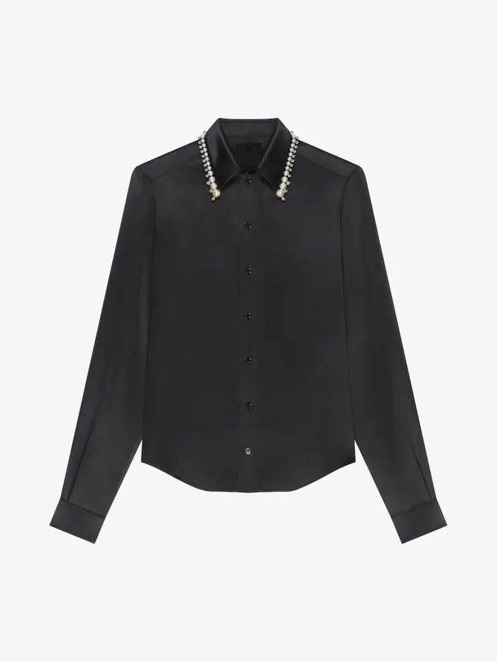 Givenchy Shirt In Satin Silk With Embroidered Pearls Black Women Tops and Shirts