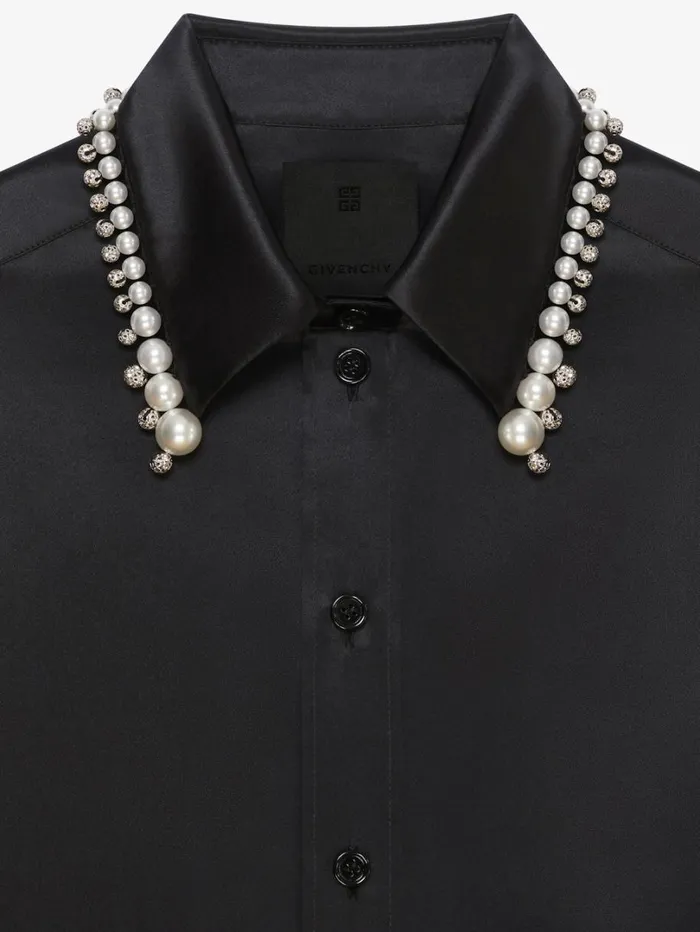 Givenchy Shirt In Satin Silk With Embroidered Pearls Black Women Tops and Shirts