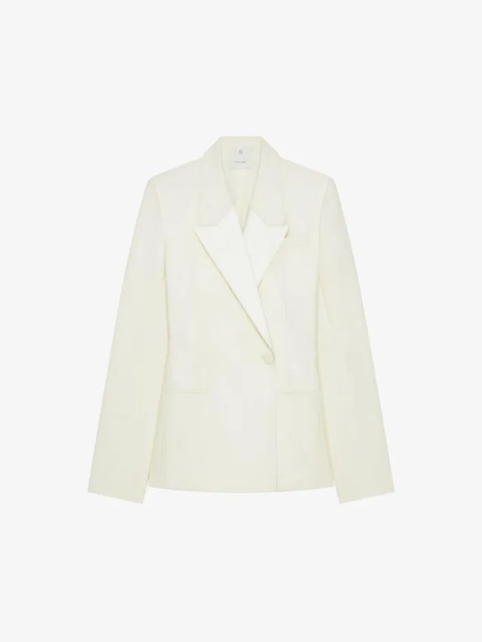 Givenchy Slim Fit Jacket In Wool And Mohair With Satin Collar Ecru Women Coats and Jackets