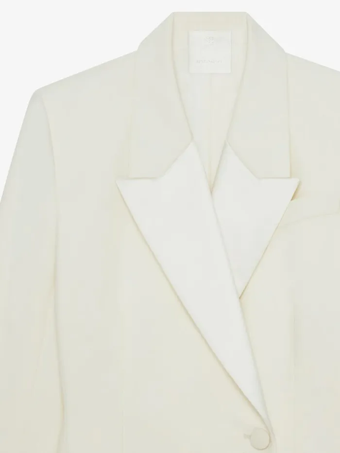 Givenchy Slim Fit Jacket In Wool And Mohair With Satin Collar Ecru Women Coats and Jackets