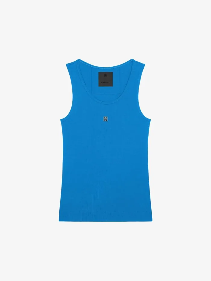 Givenchy Slim Fit Tank Top In Cotton With 4G Detail Moroccan Blue Women TShirts