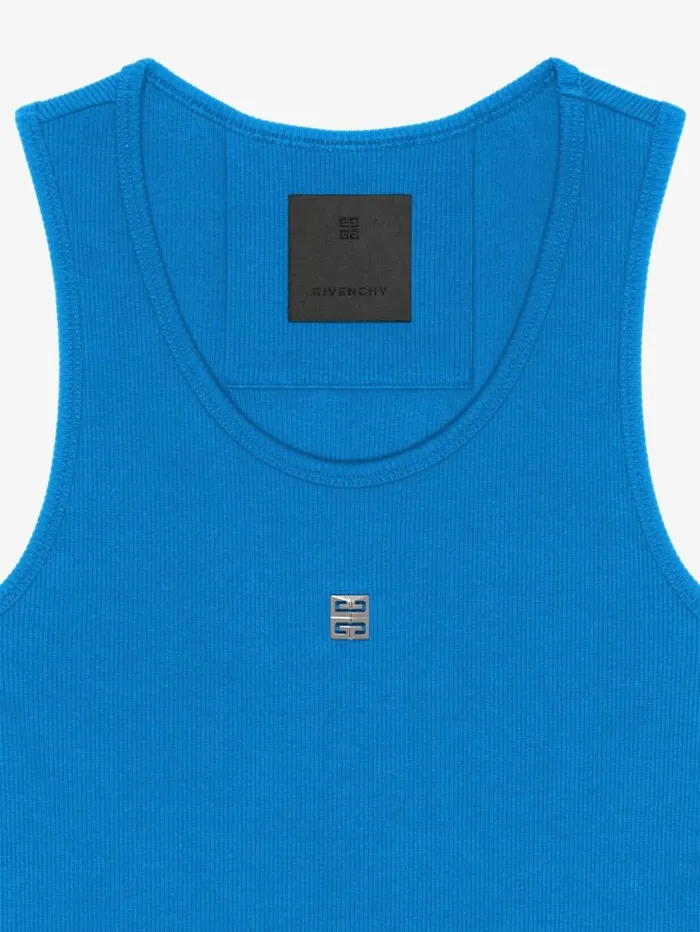 Givenchy Slim Fit Tank Top In Cotton With 4G Detail Moroccan Blue Women TShirts