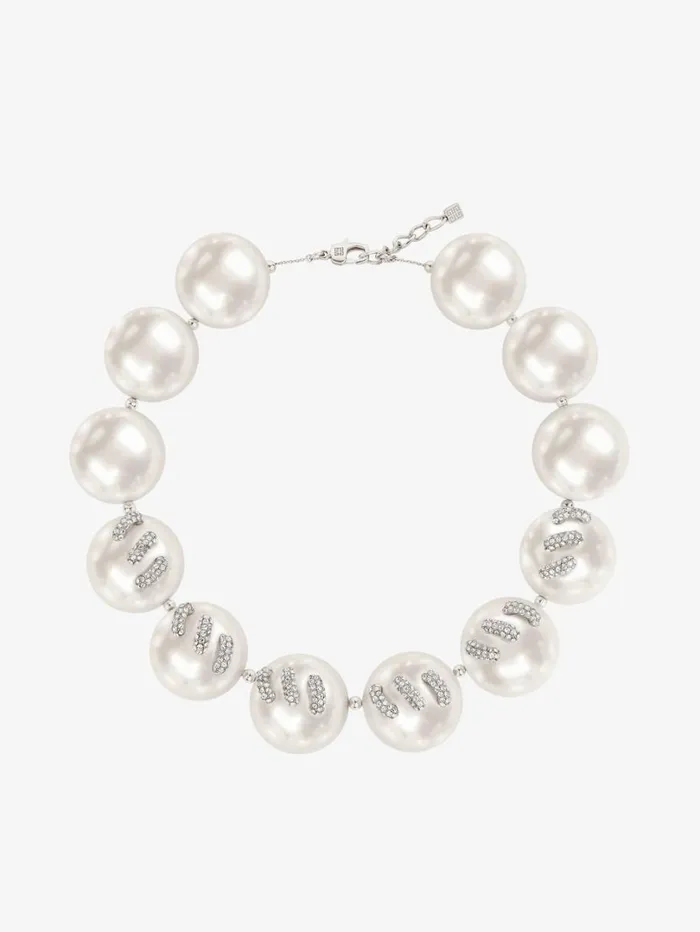 Givenchy Stitch Necklace In Pearls With Crystals Whitesilvery Women Jewelry