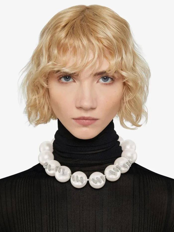Givenchy Stitch Necklace In Pearls With Crystals Whitesilvery Women Jewelry Givenchy Stitch Necklace In Pearls With Crystals Whitesilvery Women Jewelry