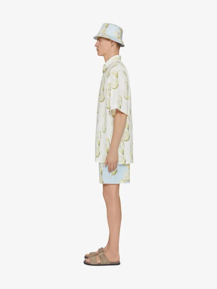 Givenchy Swim Shorts In Cotton Seersucker With Lemon Print Blueyellow Men Swimwear