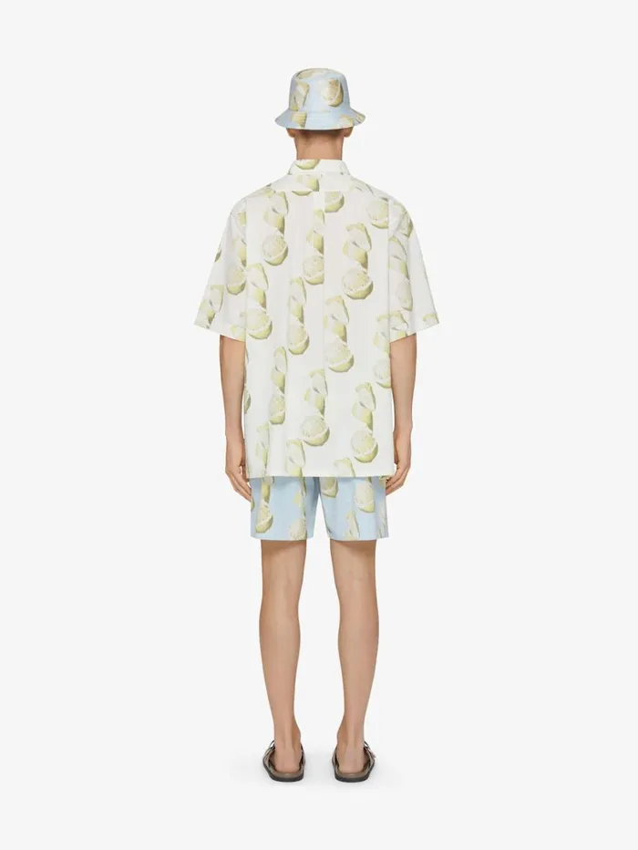 Givenchy Swim Shorts In Cotton Seersucker With Lemon Print Blueyellow Men Swimwear