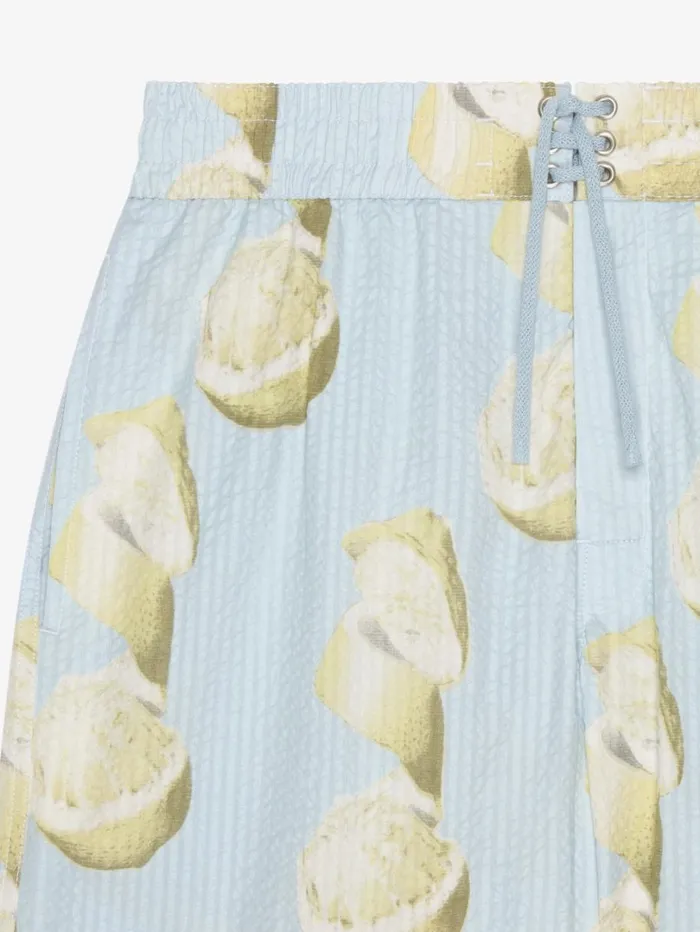 Givenchy Swim Shorts In Cotton Seersucker With Lemon Print Blueyellow Men Swimwear