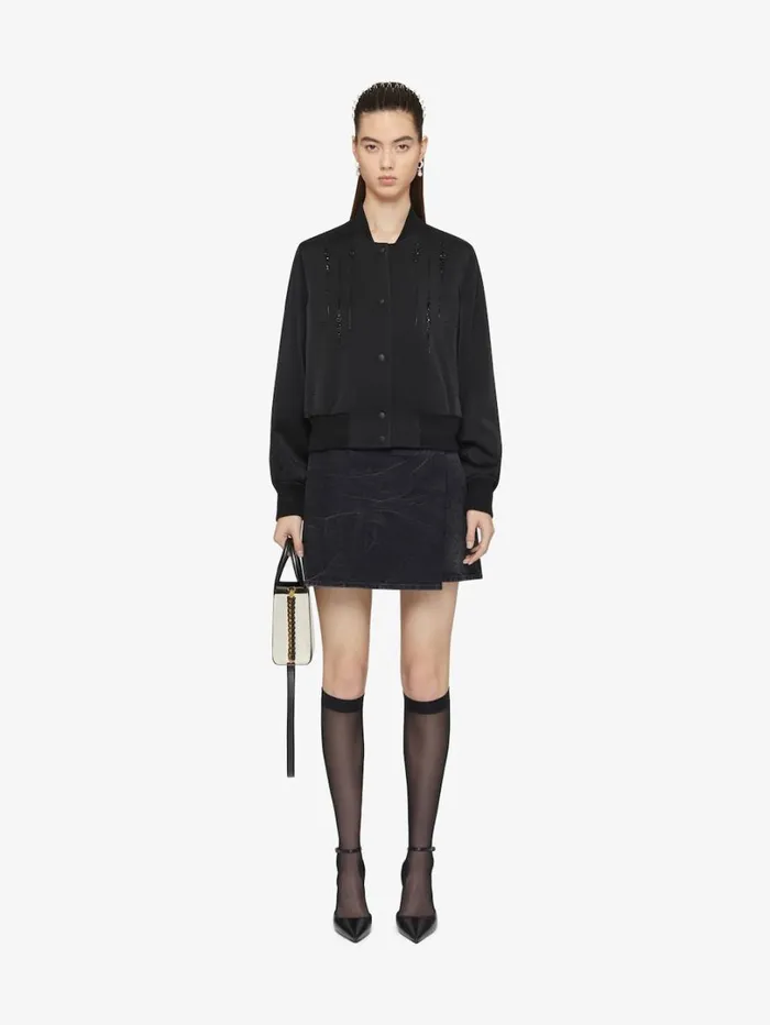 Givenchy Varsity Jacket In Satin With Crystals Black Women Outerwear and Blousons Givenchy Varsity Jacket In Satin With Crystals Black Women Outerwear and Blousons