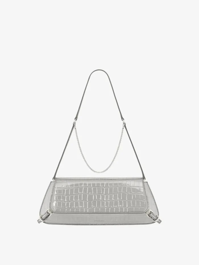 Givenchy Voyou Clutch Bag In Crocodile Effect Leather Light Silvery Women Shoulder Bags Givenchy Voyou Clutch Bag In Crocodile Effect Leather Light Silvery Women Shoulder Bags