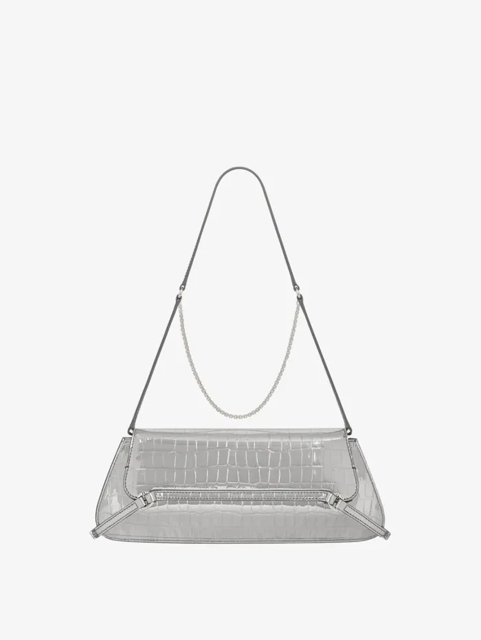 Givenchy Voyou Clutch Bag In Crocodile Effect Leather Light Silvery Women Shoulder Bags Givenchy Voyou Clutch Bag In Crocodile Effect Leather Light Silvery Women Shoulder Bags