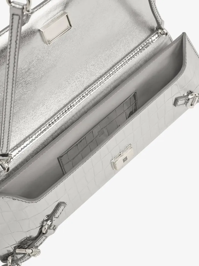 Givenchy Voyou Clutch Bag In Crocodile Effect Leather Light Silvery Women Shoulder Bags Givenchy Voyou Clutch Bag In Crocodile Effect Leather Light Silvery Women Shoulder Bags