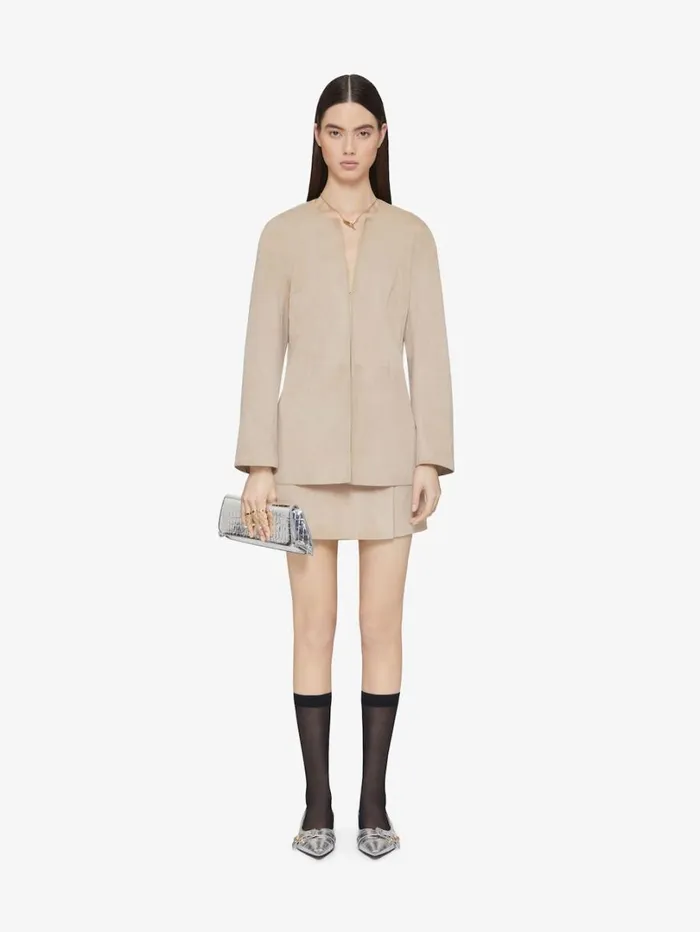 Givenchy Wrap Mini Skirt In Suede With 4G Liquid Detail Sand Women Skirts