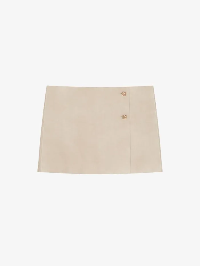 Givenchy Wrap Mini Skirt In Suede With 4G Liquid Detail Sand Women Skirts