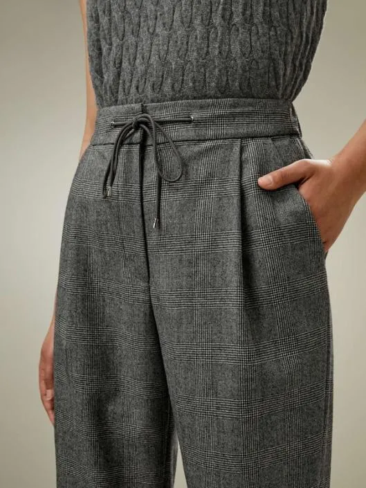 Glen Check Wool Joggers 8211 Versatile Style With Adjustable Comfort Women Lilysilk Bottoms