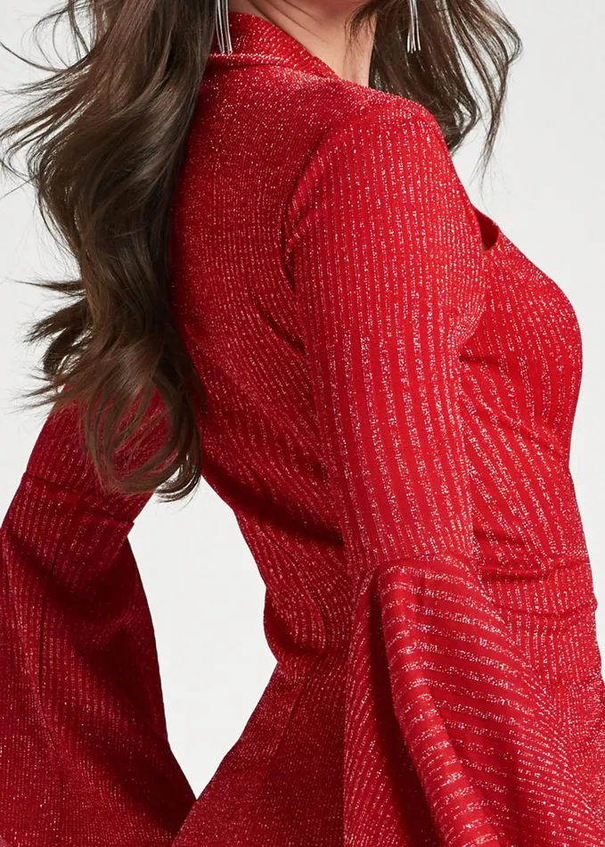 Glitter Cutout Top Red Women VENUS Night Out Tops
