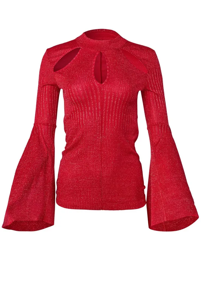 Glitter Cutout Top Red Women VENUS Night Out Tops