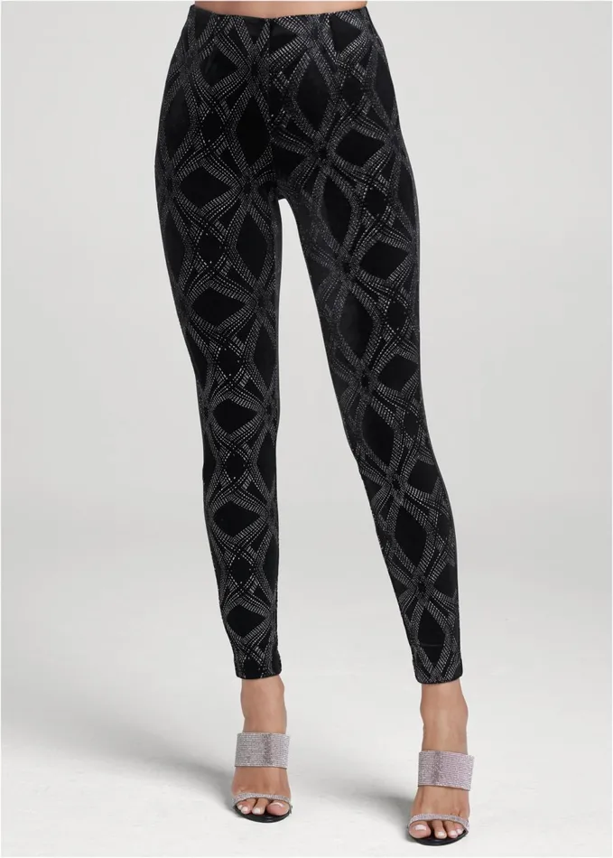 GLITTER PRINT LEGGINGS Black and Silver Women VENUS Leggings